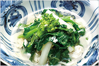 菜の花、うるいと鳥笹身のおひたし